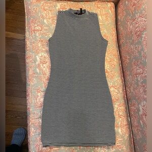 Black and white striped mock turtleneck high neck dress H&M divided